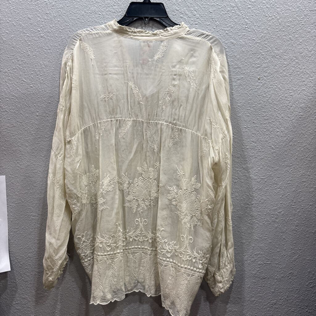 JOHNNY WAS,JWAS BOHO TOP ,IVORY ,L