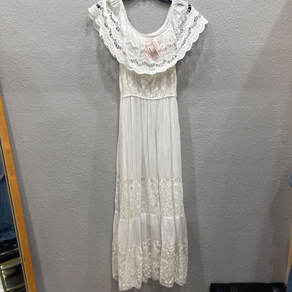 TEMPO PARIS,EYELET MAXI DRESS,WHITE,M/L