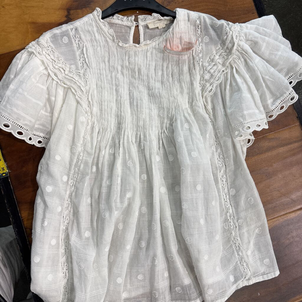 FOREVER THAT GIRL,*COTTON W/ RYUFFLED SLV,WHITE,S