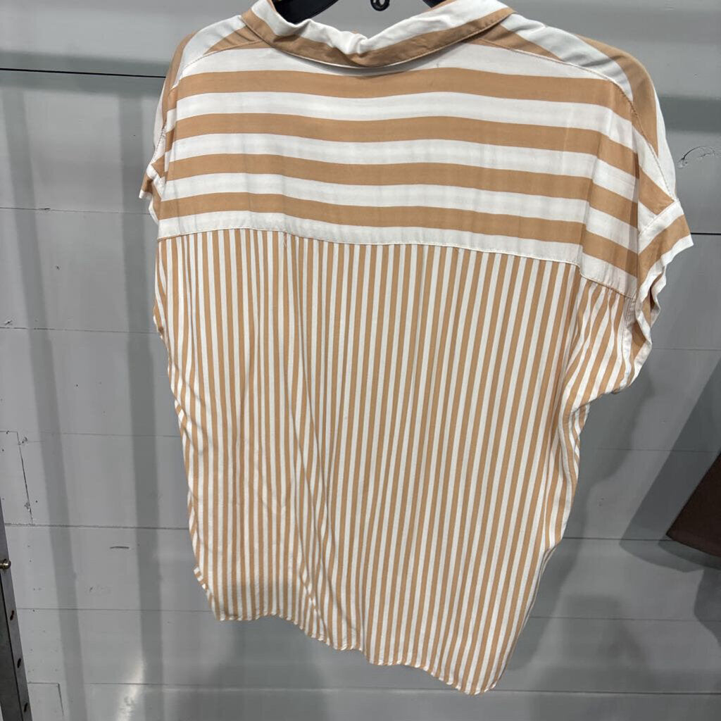 JANE +DELANCEY,STRIPED SHIRT,BROWN/WHITE ,M