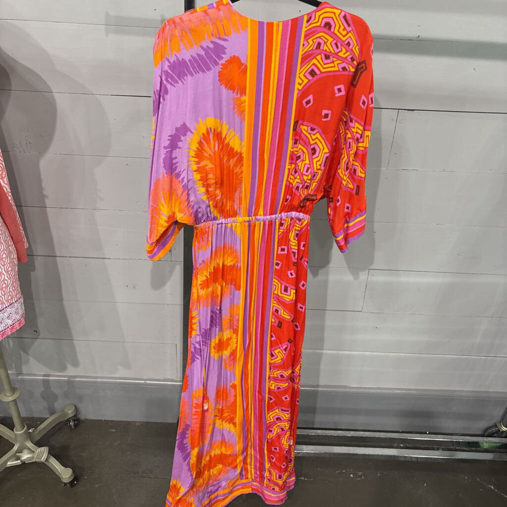 FARM RIO,MAXI DRESS ,ORANGE FLORAL ,L