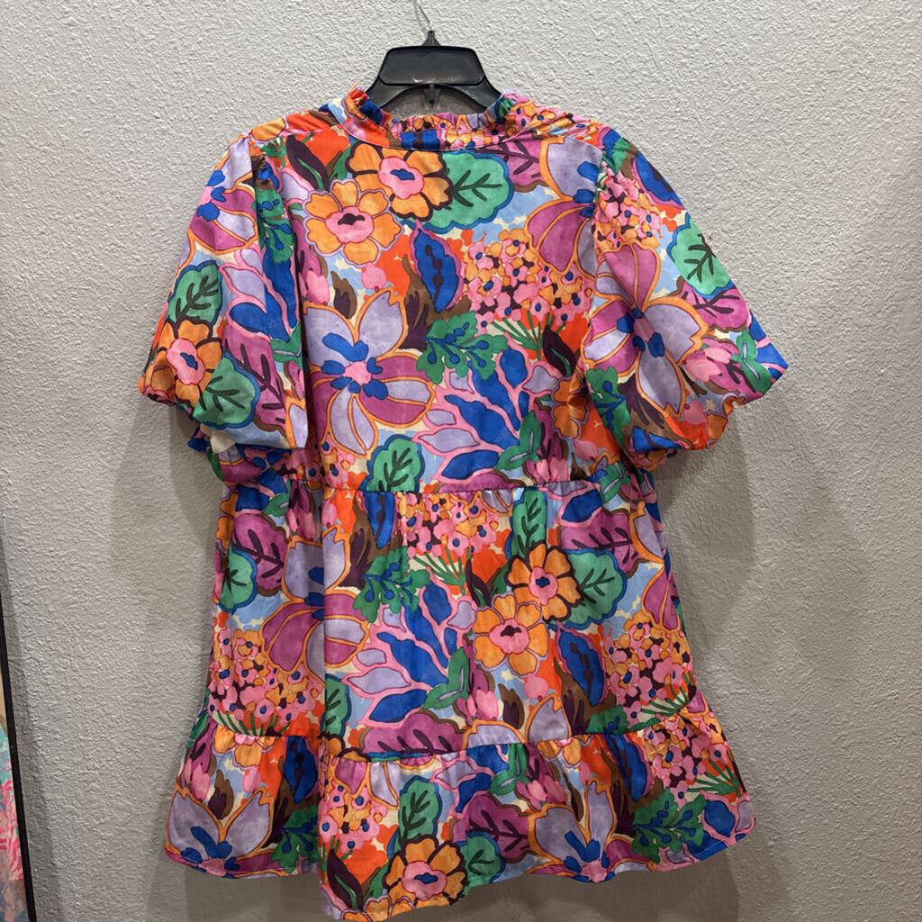 THML,FLORAL RUFFLE DRESS ,PINK MULTI ,XL
