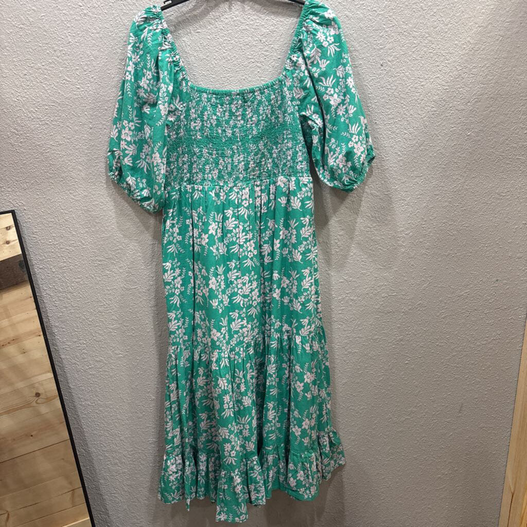 THML,PATTERNED RUFFLE DRESS ,GRN WHT,S