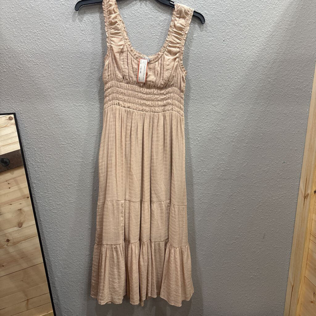 WISHLIST,RUFFLE MAXI DRESS,TAN,M