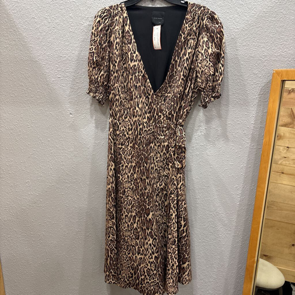 ALEX MARIE,LEOPARD RUFFLE DRESS,TAN BLK ,12