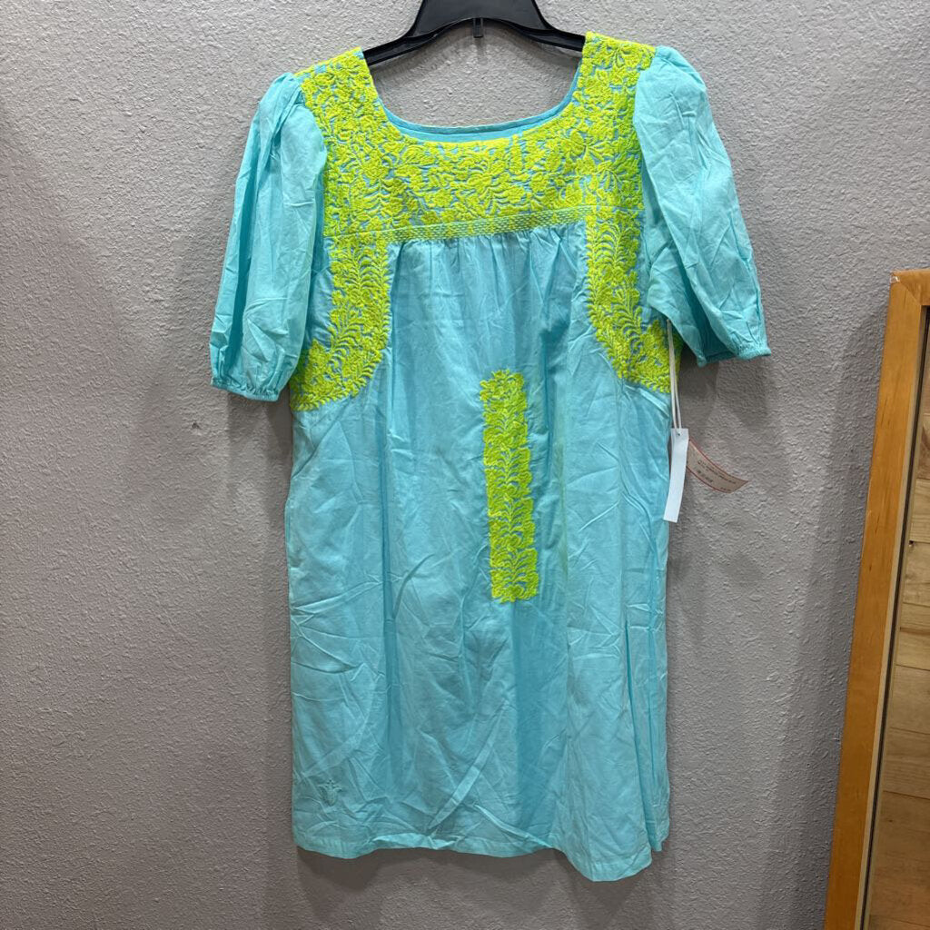 J.MARIE,NWT EMBROD DRESS,BLUE NEON ,M