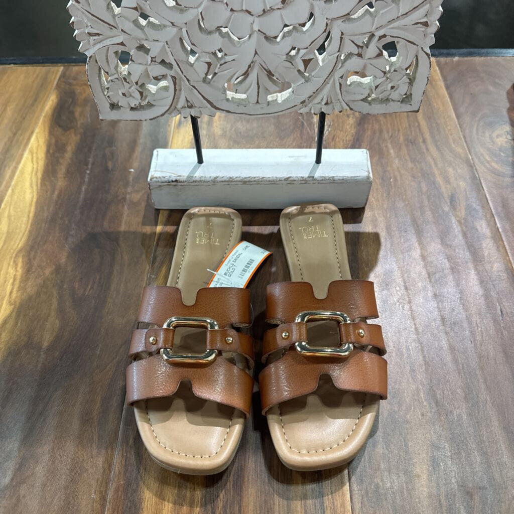 BUCKLE SANDAL ,CAMEL GOLD,7