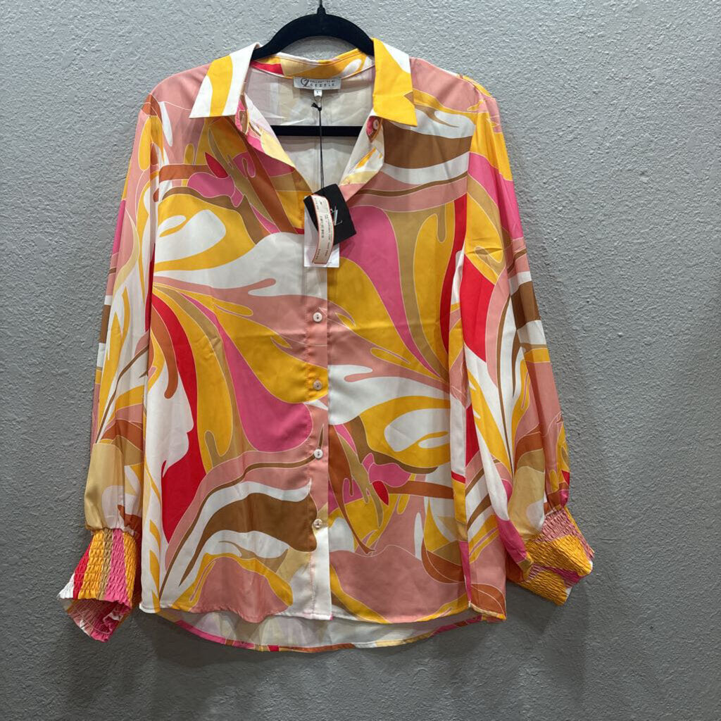PATTERNED TOP ,WHT PINK YEL,L
