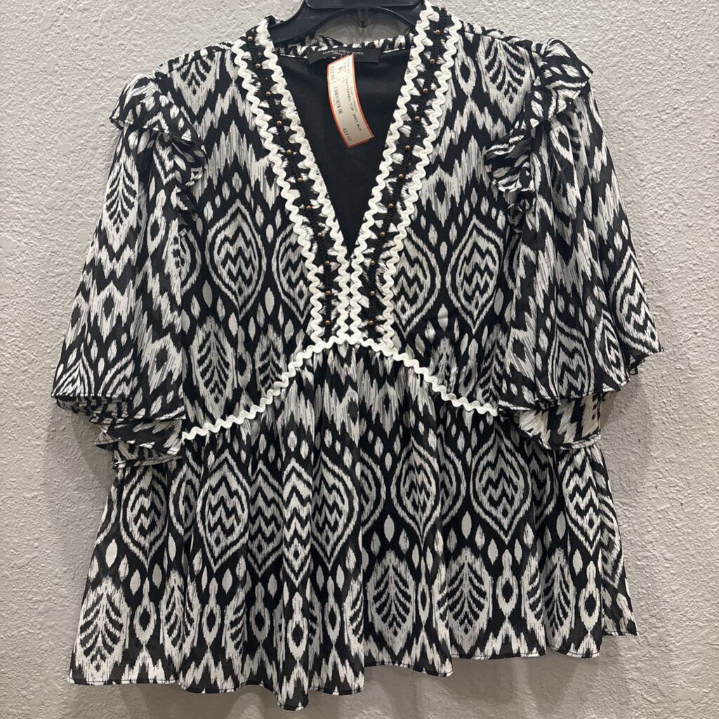 MARC JACOB,PATTERNED TOP ,WHT BLK ,L