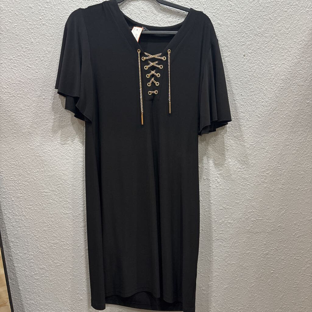 SPENSE,CHAIN TYE FRONT DRESS ,BLK GOLD,8