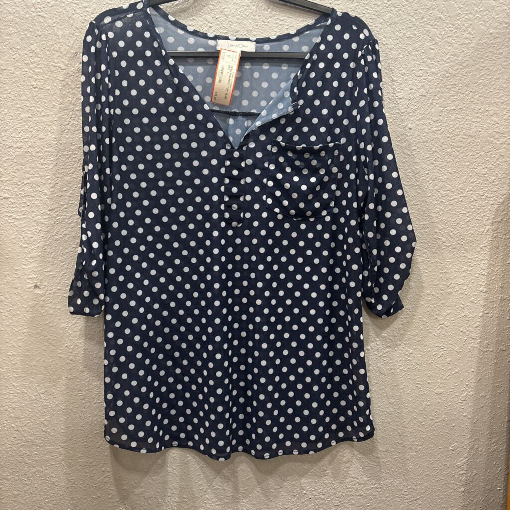 EDEN &OLIVIA,MESH POKADOT TOP ,BLUE WHT ,L