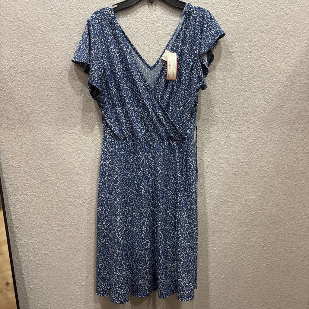 KAILEIGH,PATTERNED WRAP DRESS ,BLUE WHT ,M