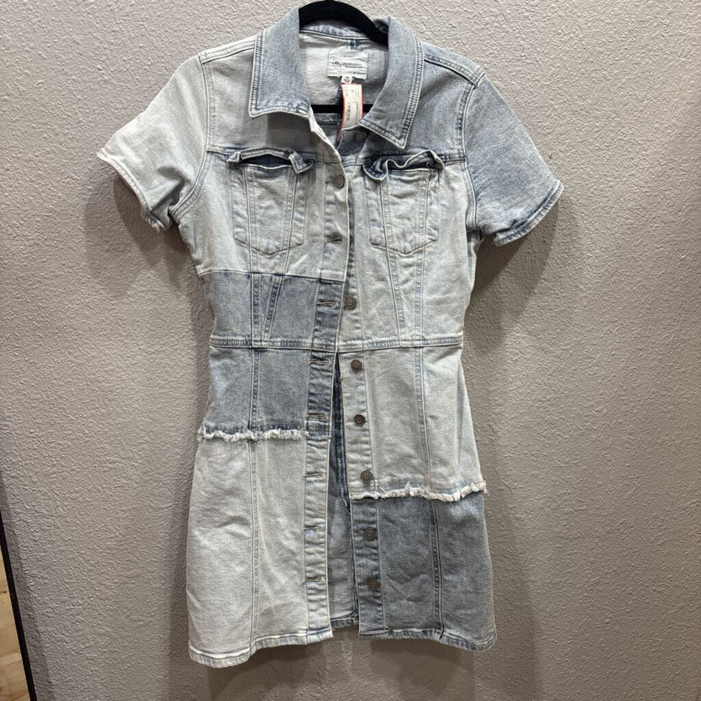RE GENERATION,DENIM PATCH DRESS ,BLUE ,S