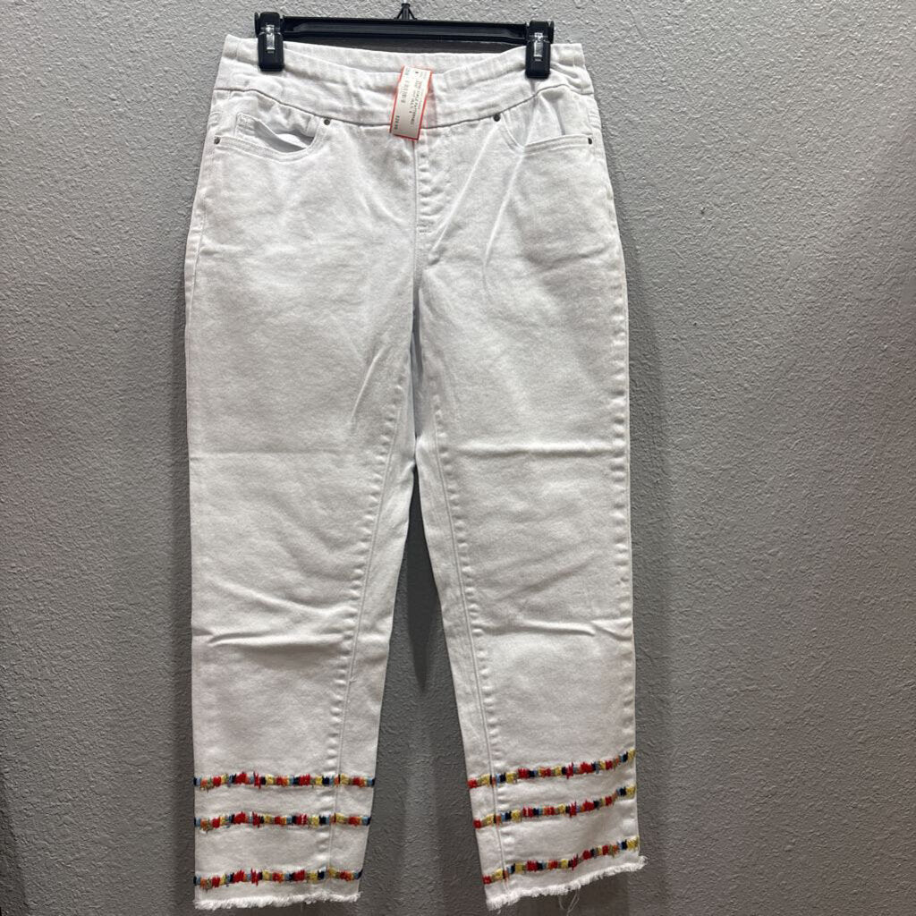 TRU LUXE,DENIM ANKLE PATTERNED PANT ,WHT MULTI ,6