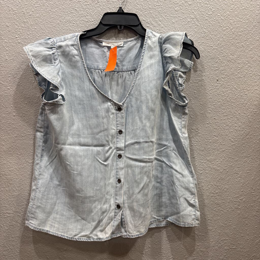 FLORDENIM RUFFLE SLVE TOP ,PBLUE,S