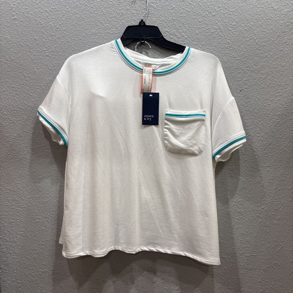 CROWN & IVY,SWEATER TOP ,WHT TEAL ,XL