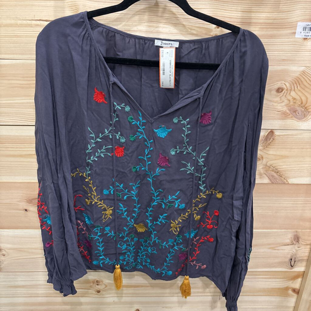 JODIFL,EMBROD TOP ,BLUE MULTI ,S