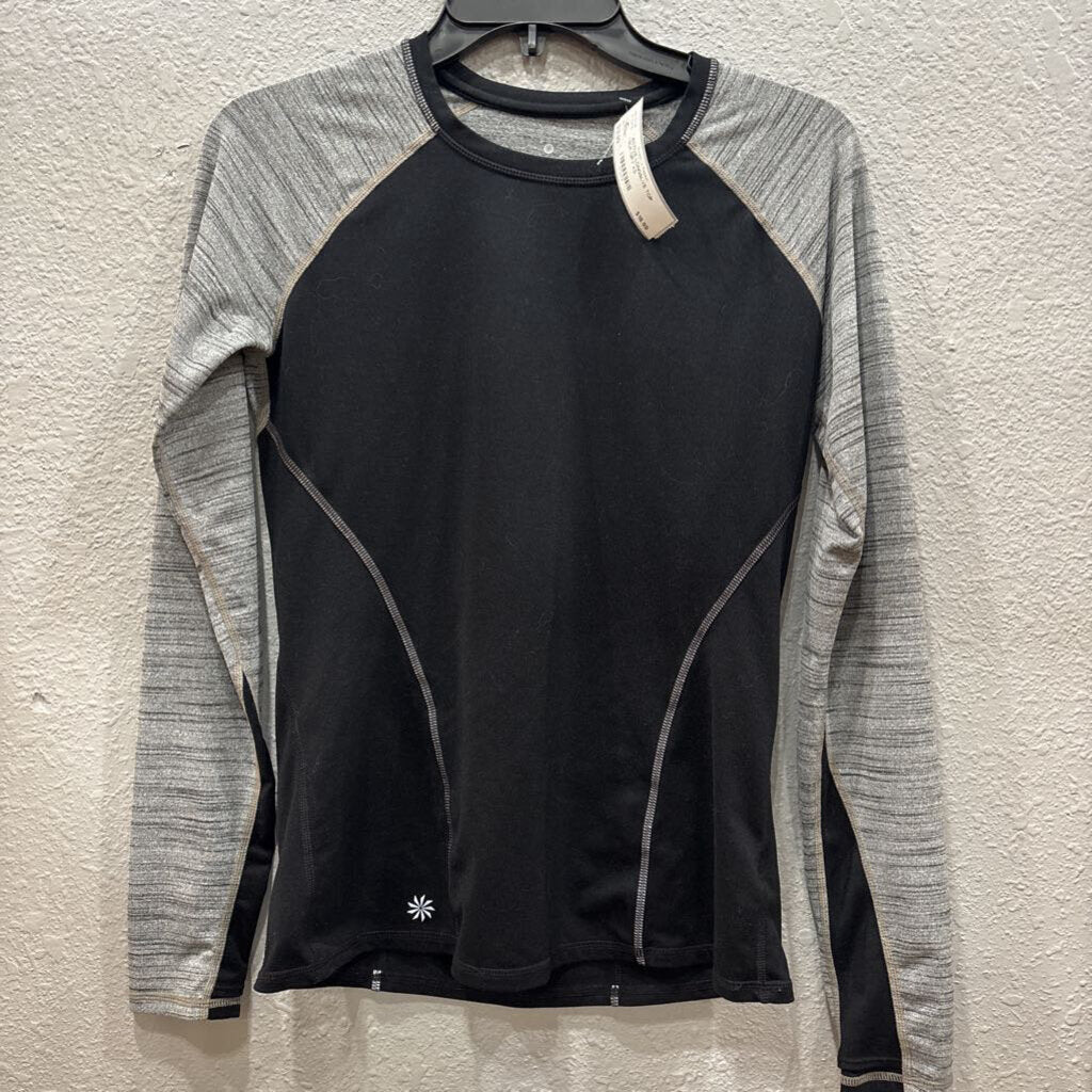 ATHLETA,ACTIVE LONGSLVE TOP ,BLK GRY,XS