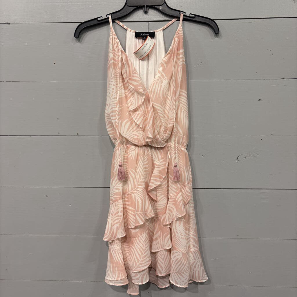 SHEER LEAF DRESS,PEACH,S