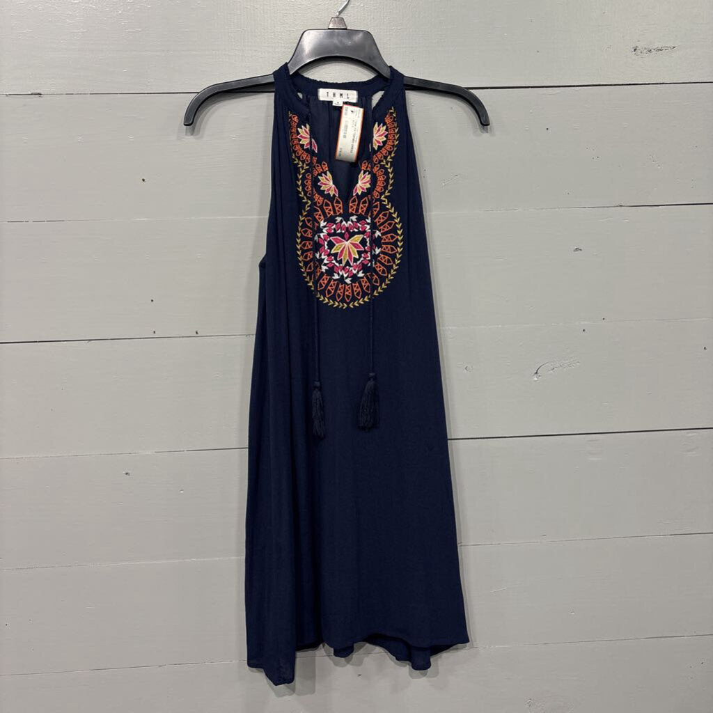 THML,TANK PATTERNED DRESS ,NVY,S