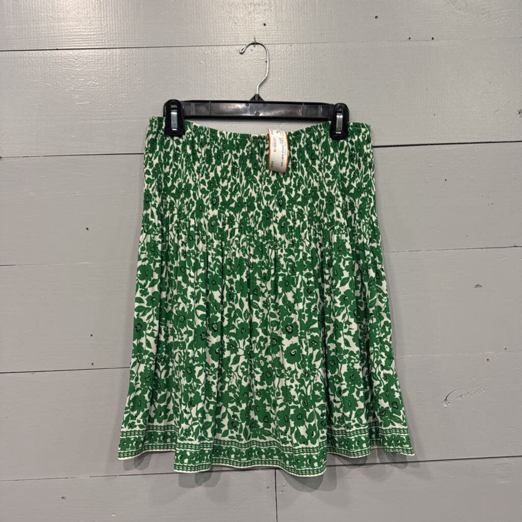 FLORAL RUFFLE SKIRT,GRN WHT,M