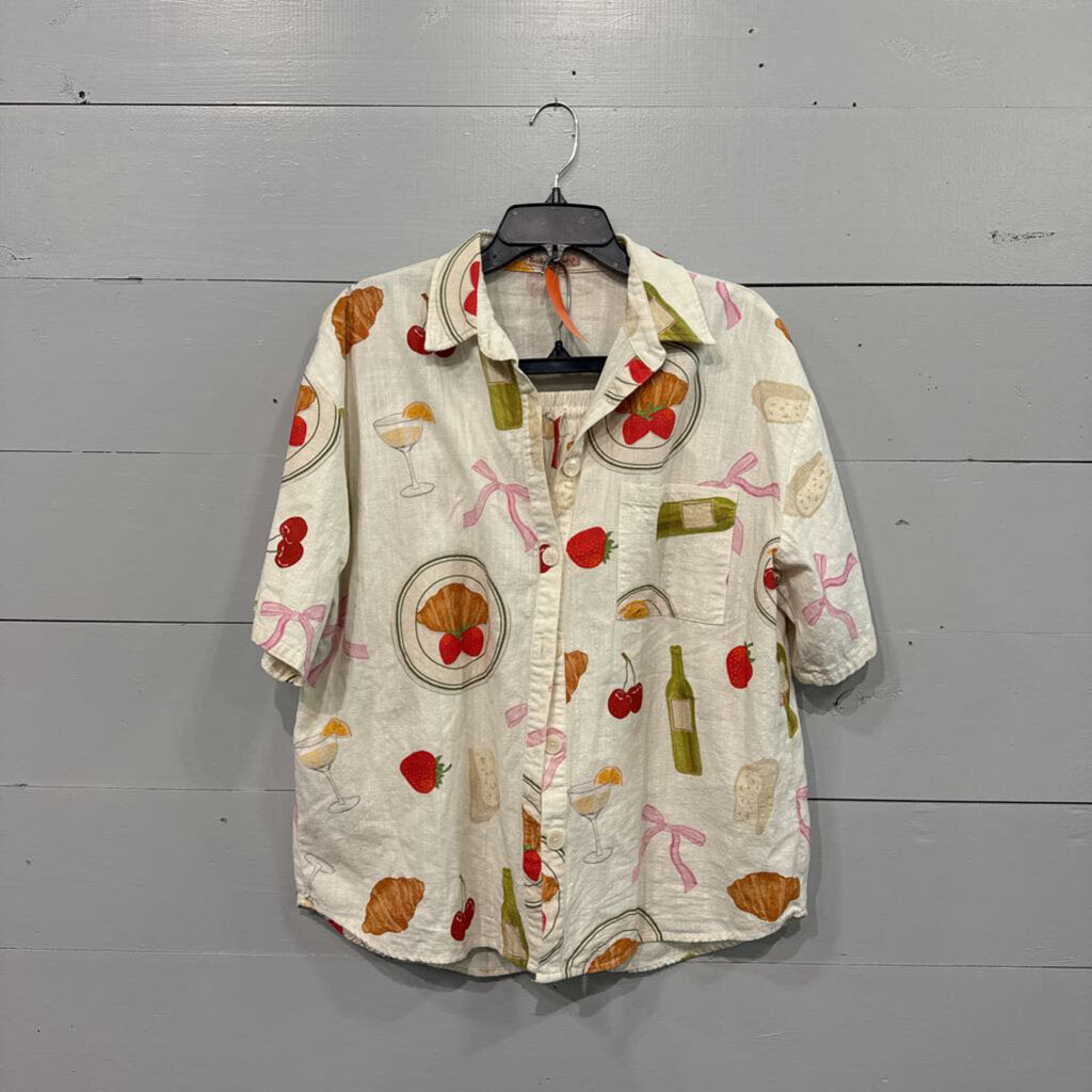 BAILEY ROSE,2PC WINE FRUIT TOP SHORT SET ,WHITE MULTI ,L