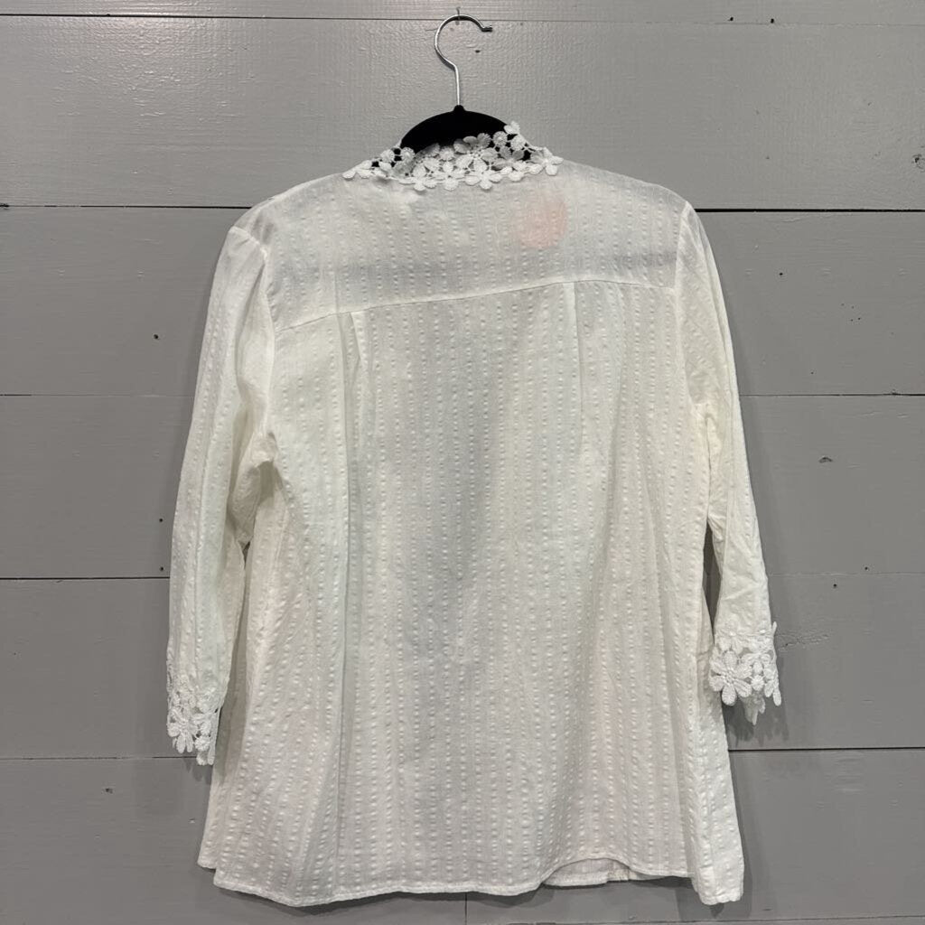 TEXTURED LACE TOP,WHITE,S