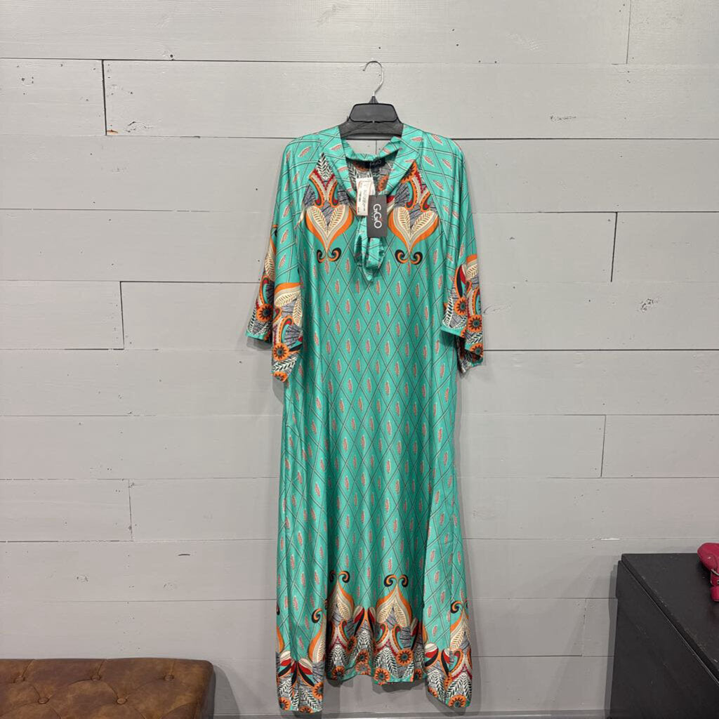 GIGIO,NWT PATTERNED SILK LIKE DRESS ,TUR MULTI,L