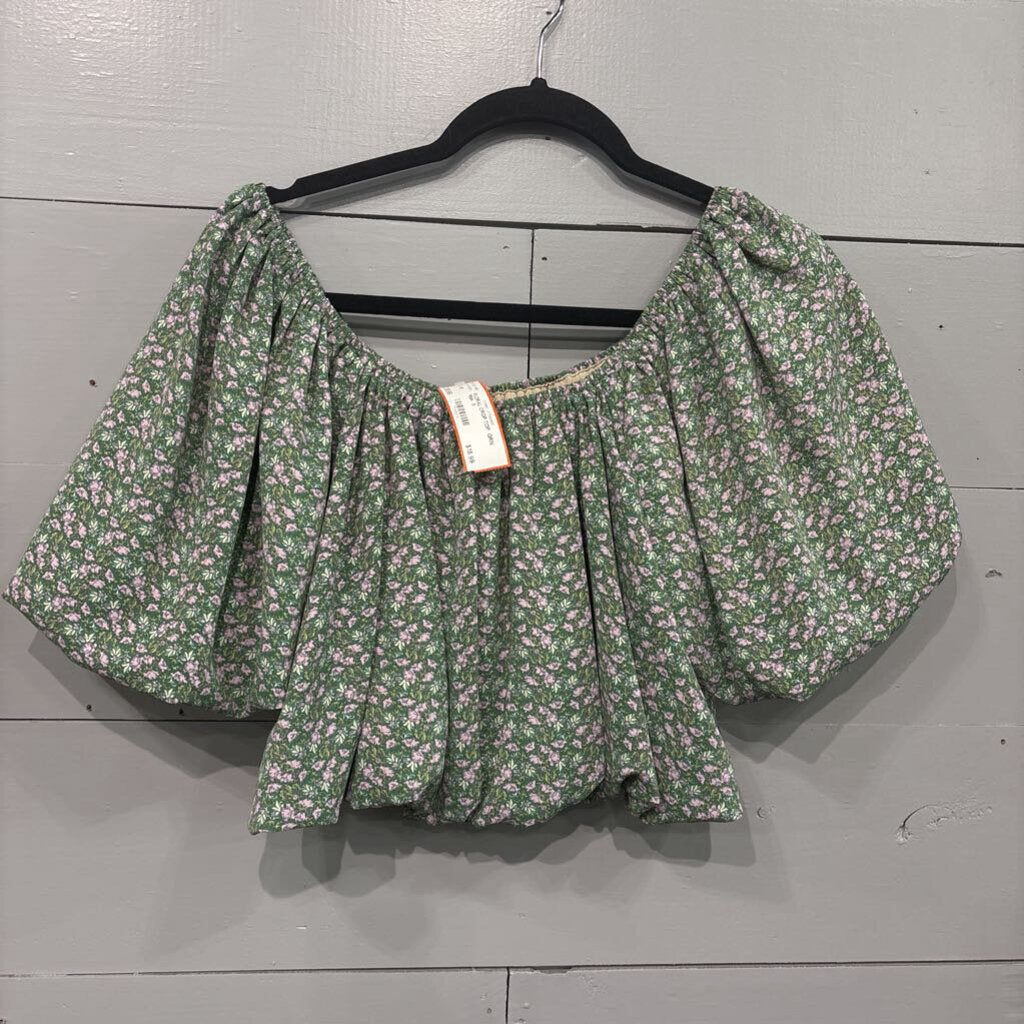 FLORAL CROP TOP ,GRN PINK ,S