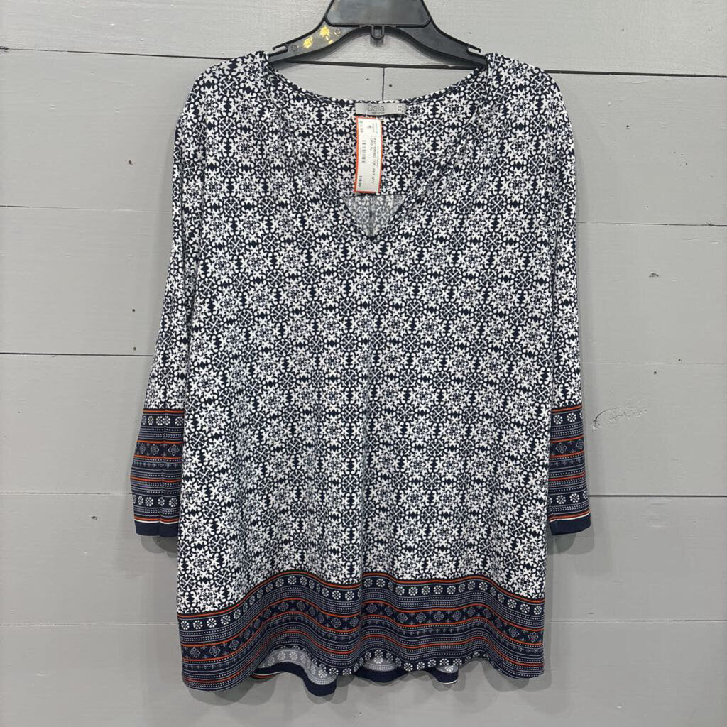 DALIA,PATTERNED TOP ,WHT NVY ORG,XL