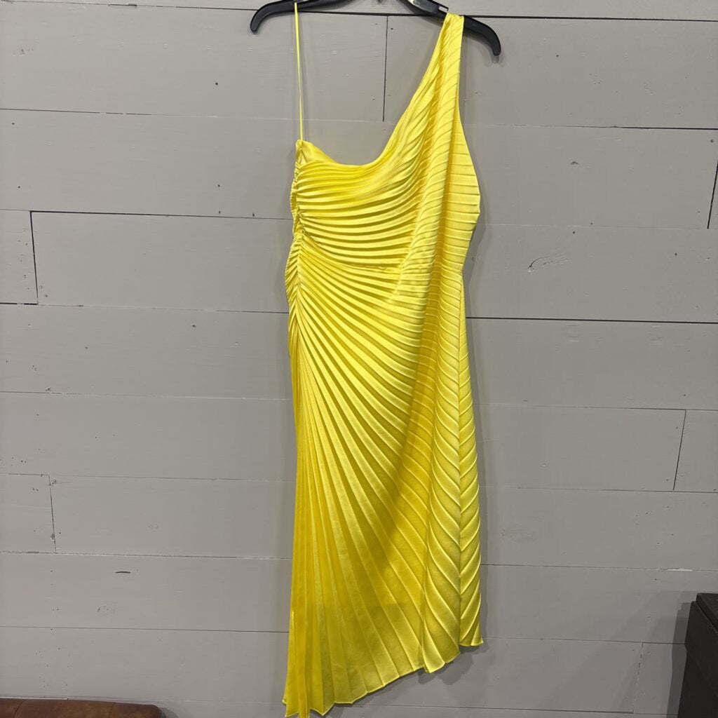 BELLE BADGLEY MISCHKA,*SINGLE SHOULDER PLEATED DRESS,YELLOW,14
