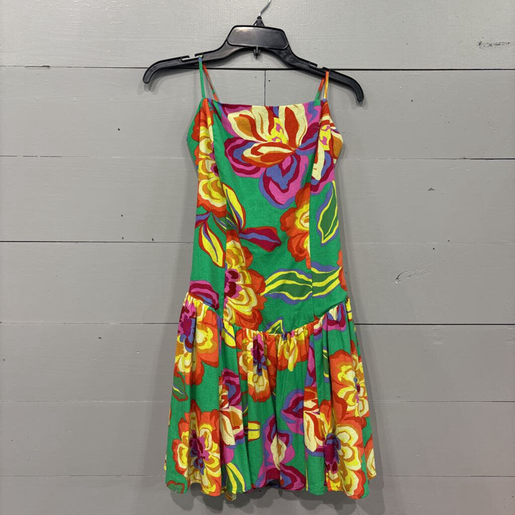 GB,*SPAGHETTI SDTRAP BACKLESS FLORAL DRESS,GREEN MULTI,XL