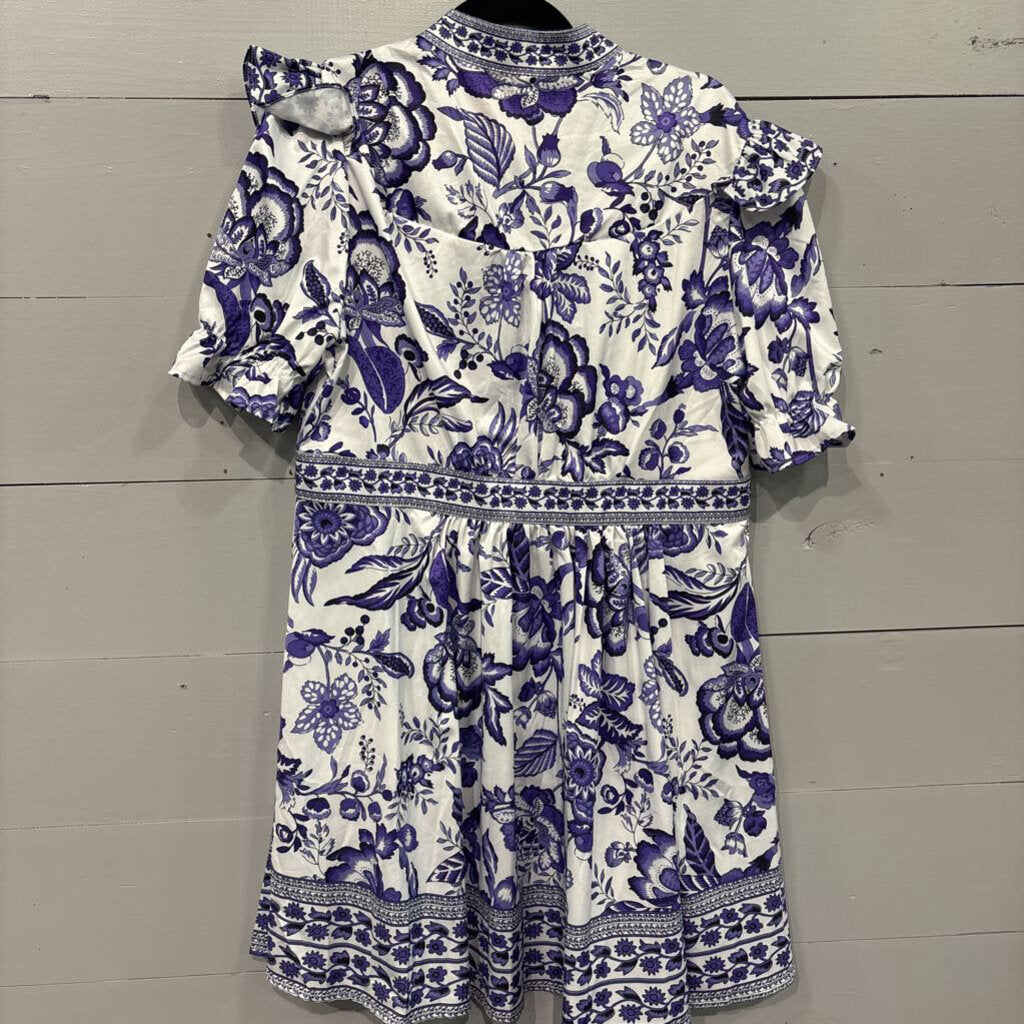LAI MENG FIVE CATS,*FLORAL DRESS,PURPLE AND WHITE,LARGE