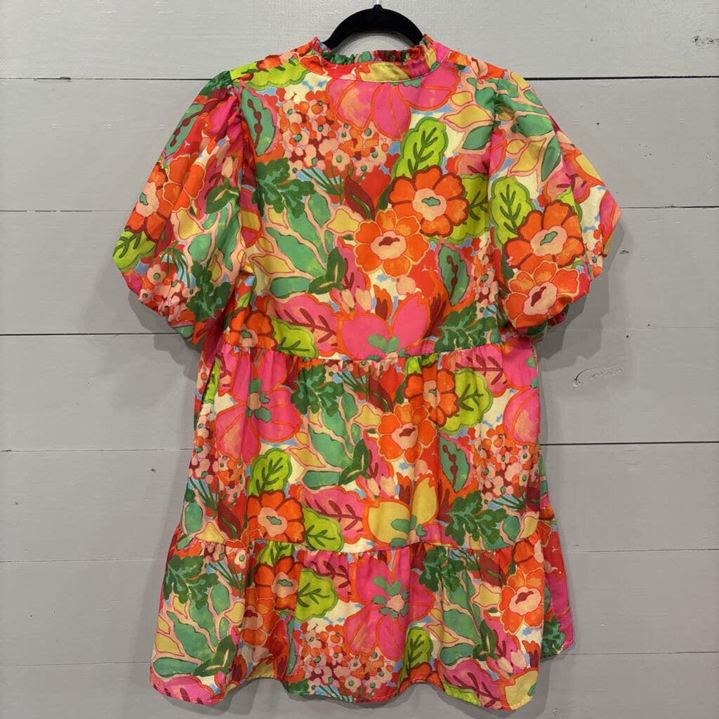 *TIERED DRESS,ORANGE AND GREEN,XL
