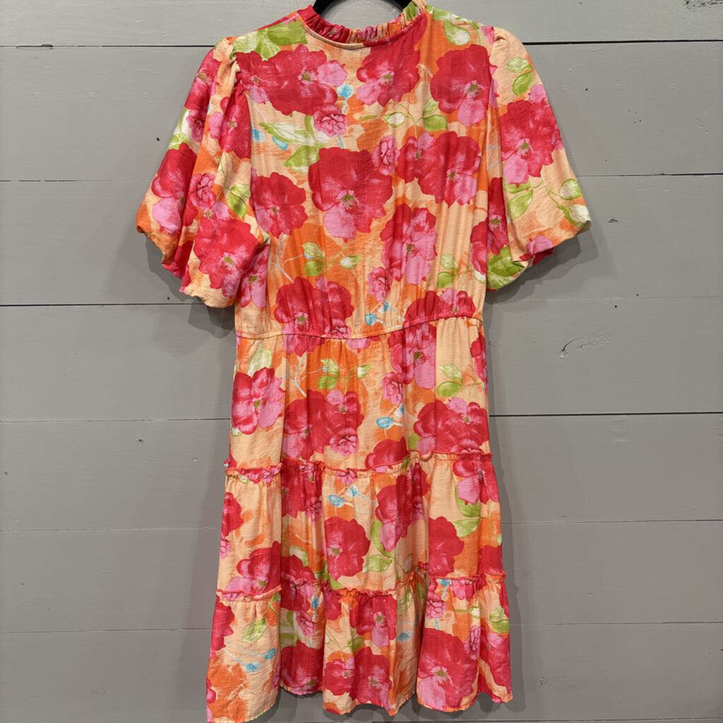 BTFBM,*TIERED DRESS,PINK AND ORANGE,LARGE