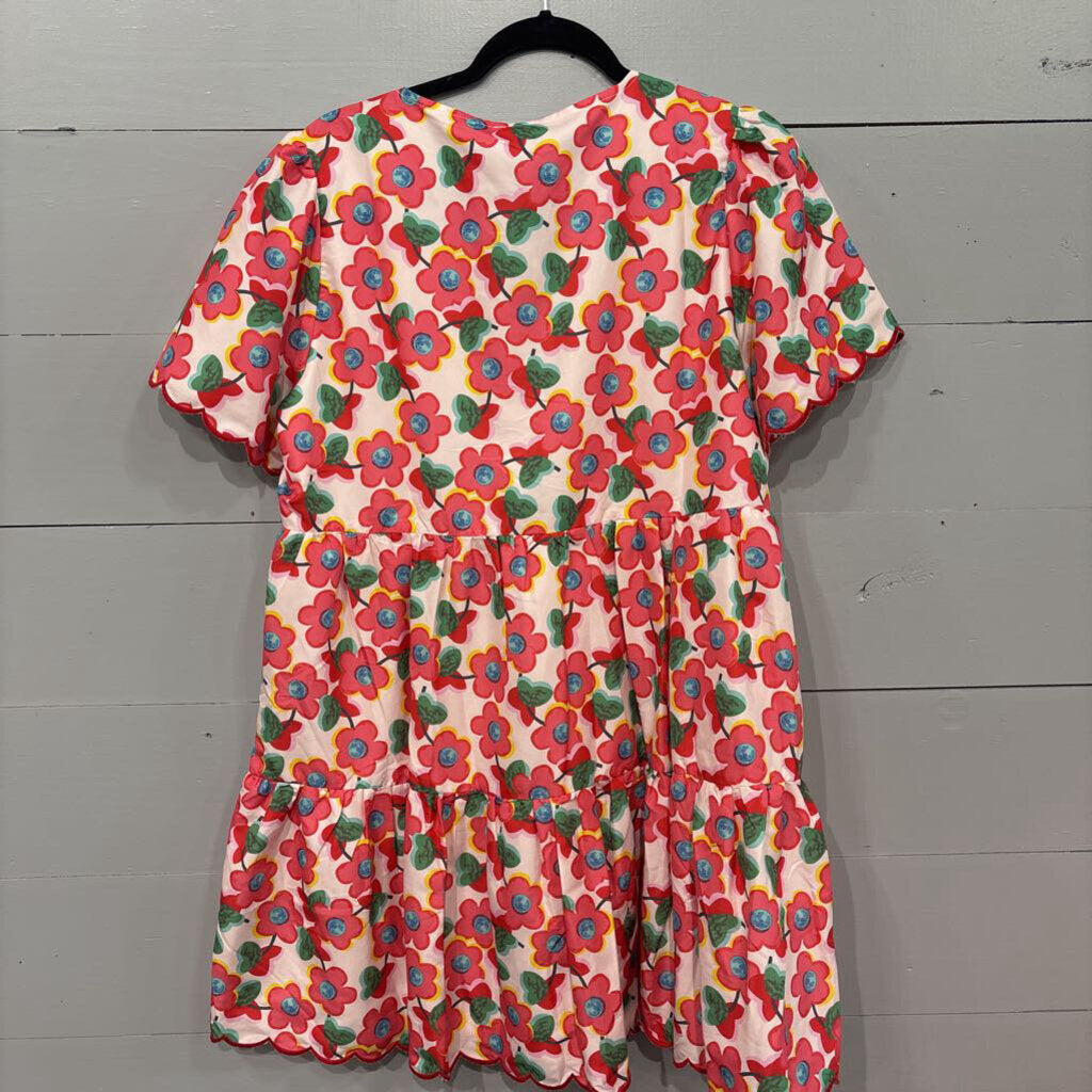 JODIFL,TIERED FLORAL DRESS,PINK AND BLUE,LARGE