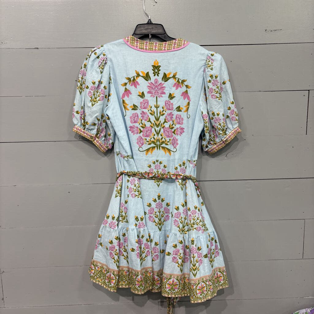 A LOVES A,FLORAL DRESS,BLUE AND PINK,LARGE