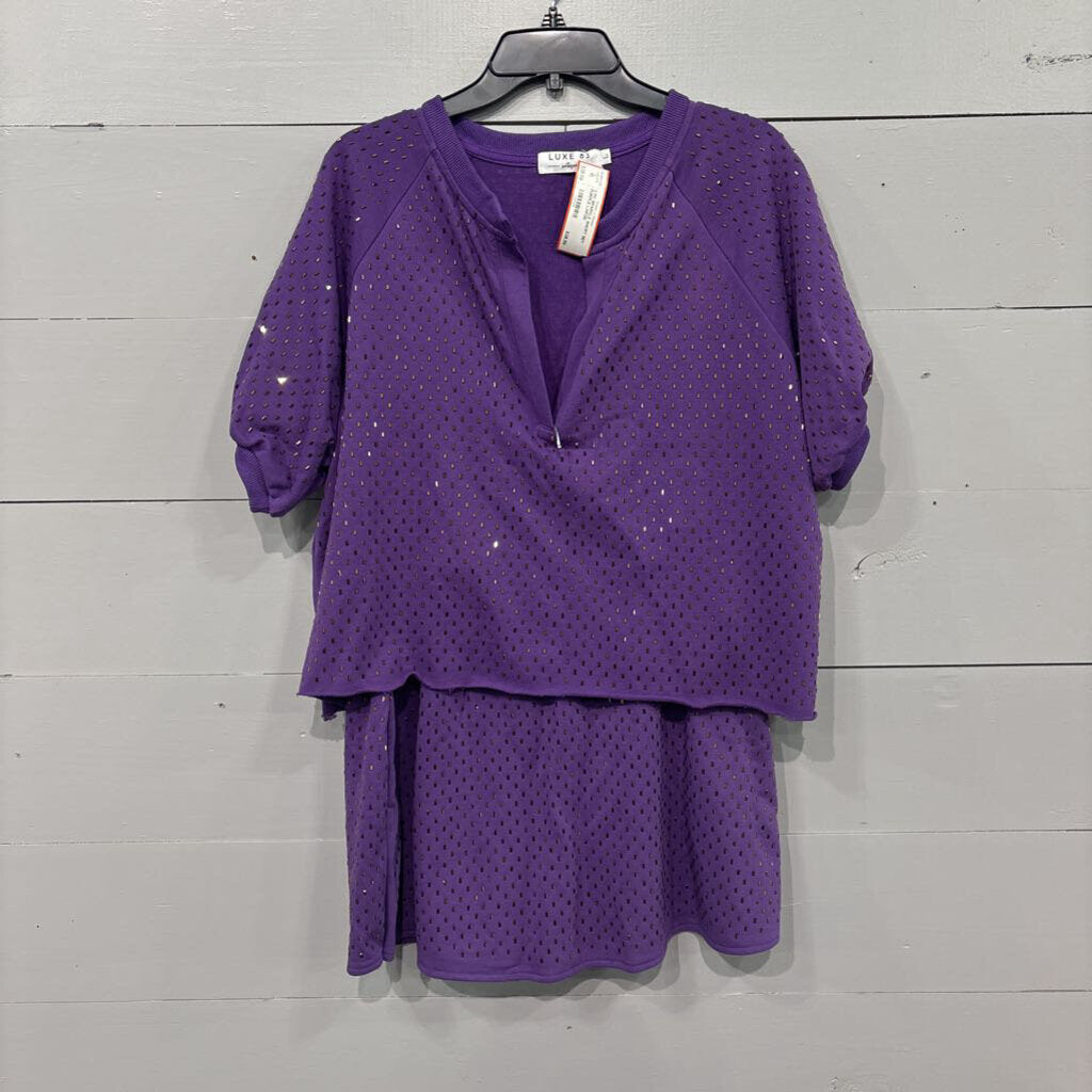 LUXE 83,2 PC SPARKLE SHORT SET,PURPLE,LARGE