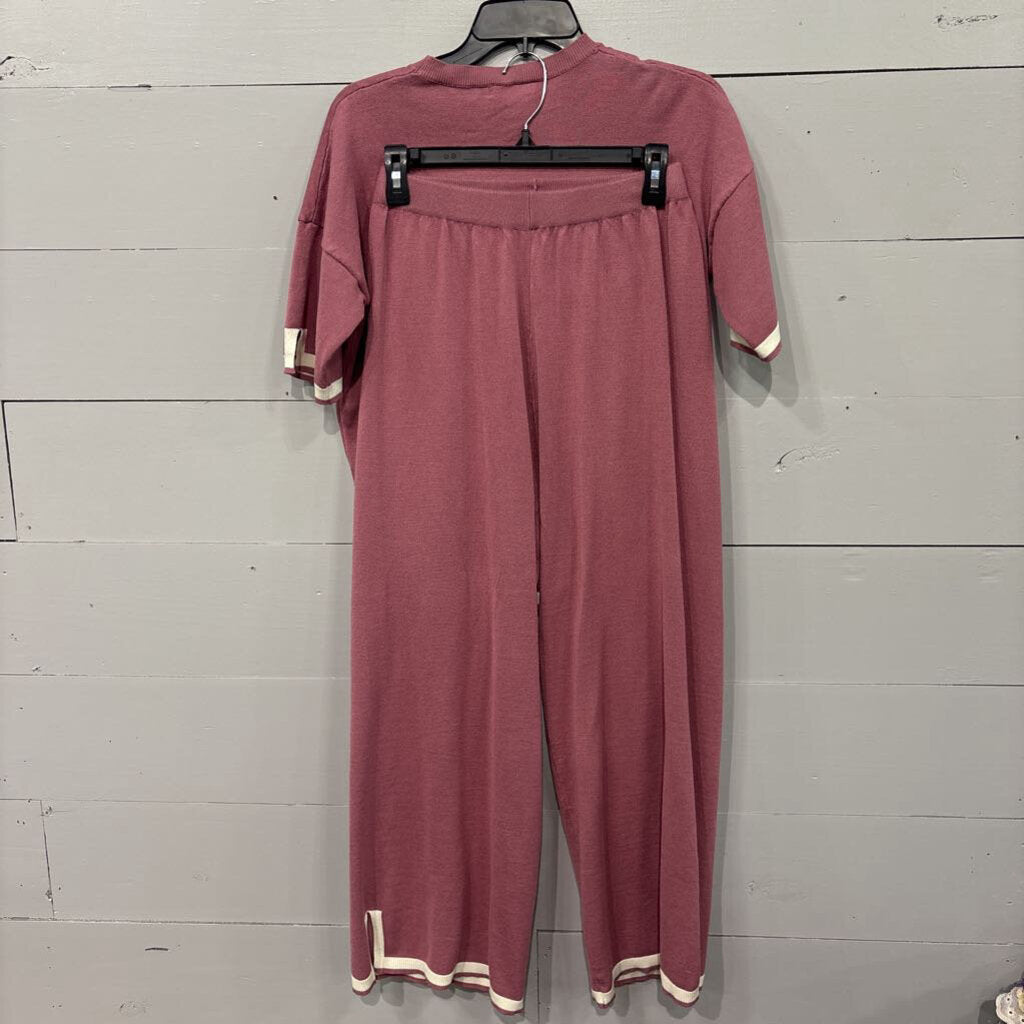 EKOUAER,2 PC KNIT LOUNGEWEAR,ROSE,SMALL