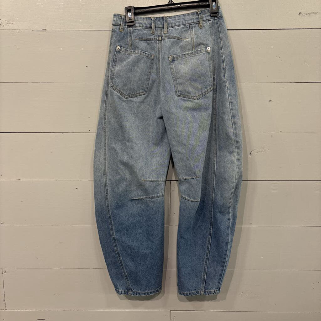SO ME,DISTRESSED WIDE LEG DENIM,BLUE,SMALL