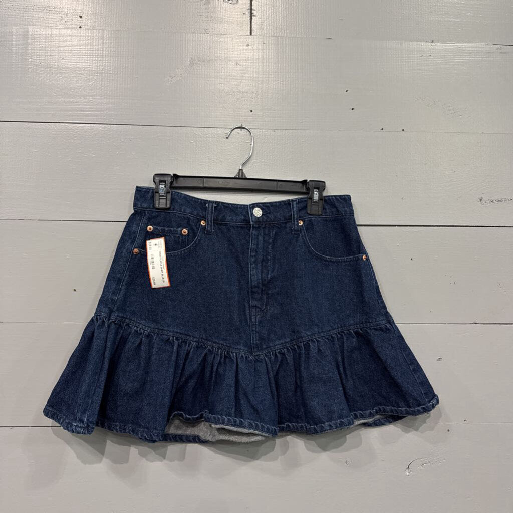 DAZE,DENIM RUFFLE SKIRT,BLUE,28
