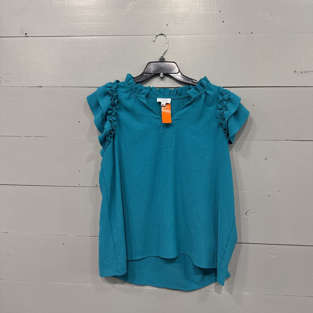 MUDPIE,RUFFLE TOP,TEAL,LARGE