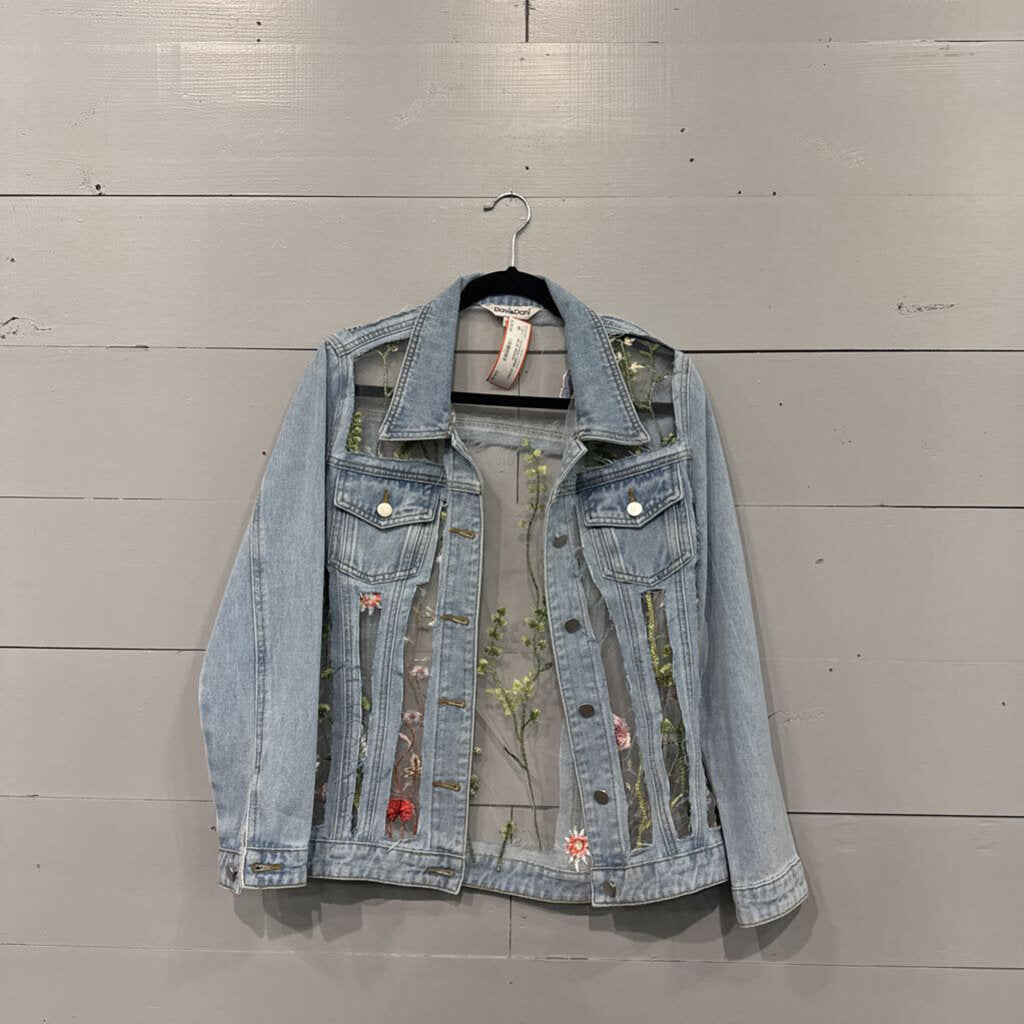 DAVI & DANI,CUTAWAY DENIM JACKET,BLUE,MEDIUM