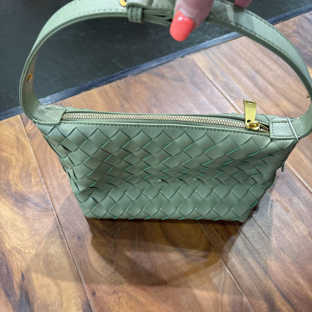 LEATHER BRAID HANDBAG ,GRN ,M