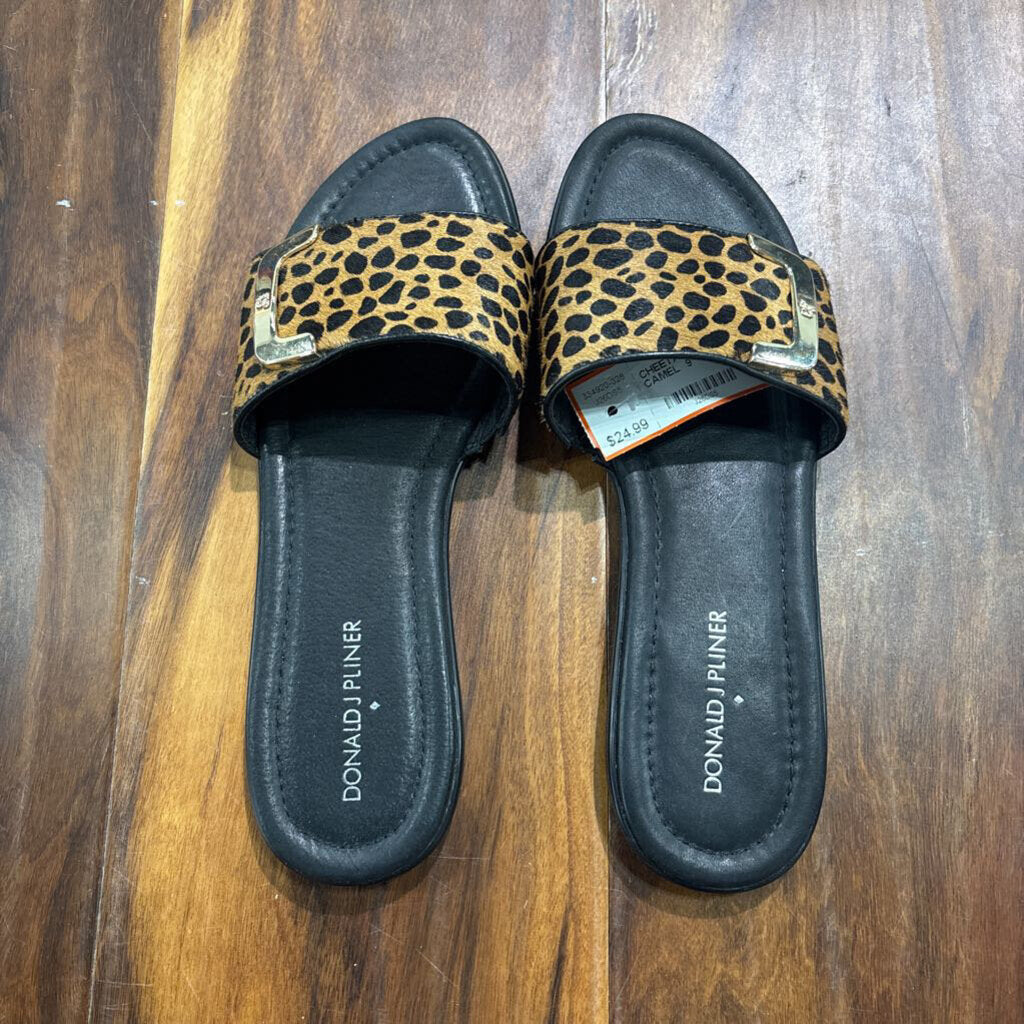 DONALD PLINER,CHEETAH HID SANDAL ,BLK CAMEL ,9