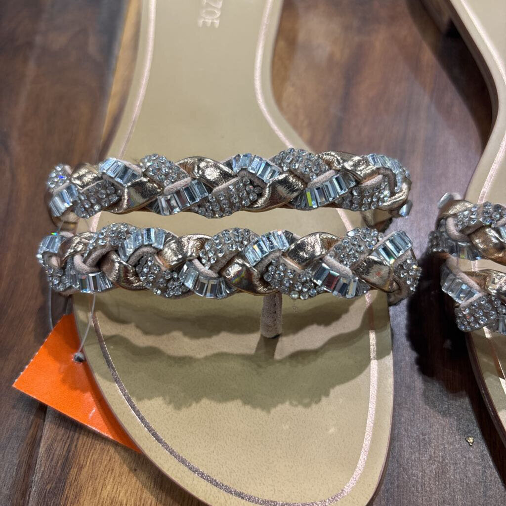 RACHEL ZOE,NEW JEWELED SANDAL ,SILVER ROSE GOLD TAN ,8.5