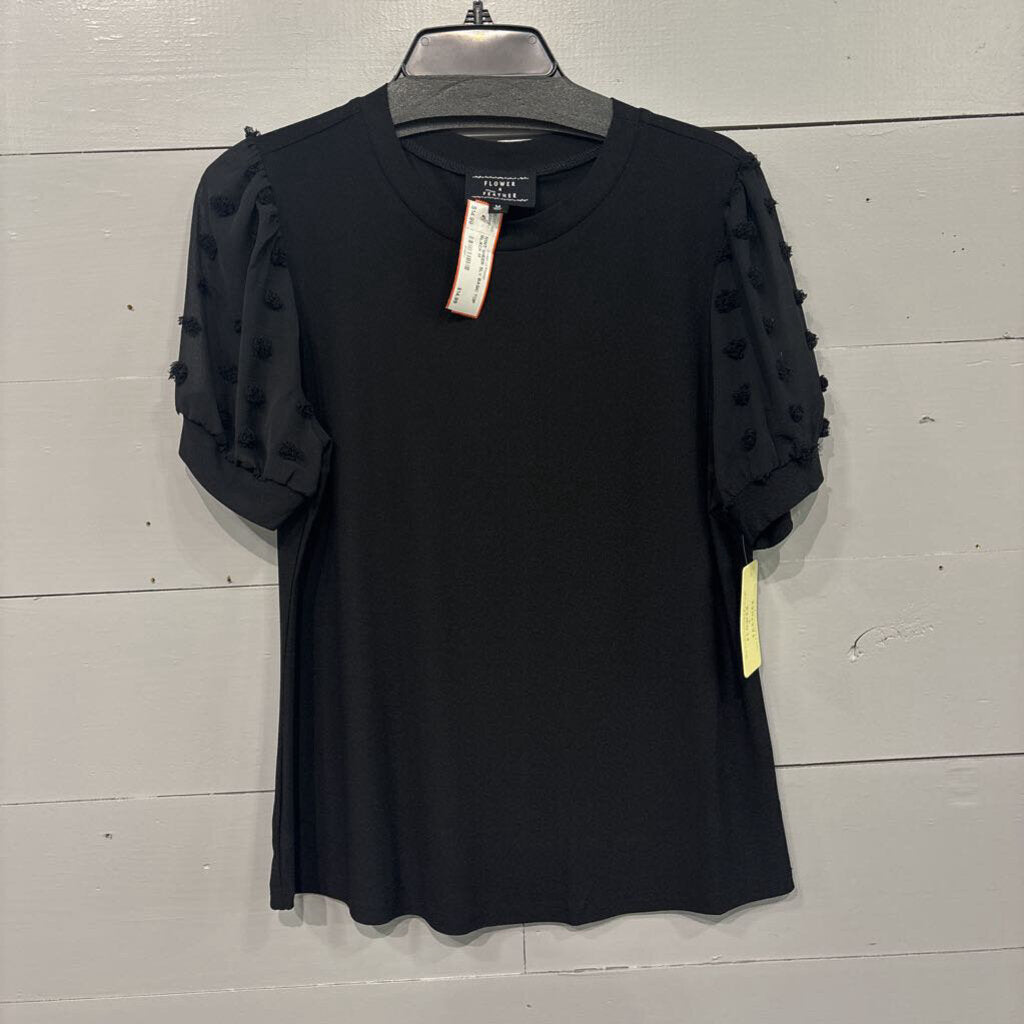 NWT SHEER SLV BASIC TOP,BLACK,M