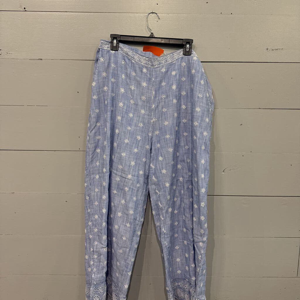 TANTRUMS,FLOWER STRIPE FLOWY PANT ,BLUE WHT ,XL