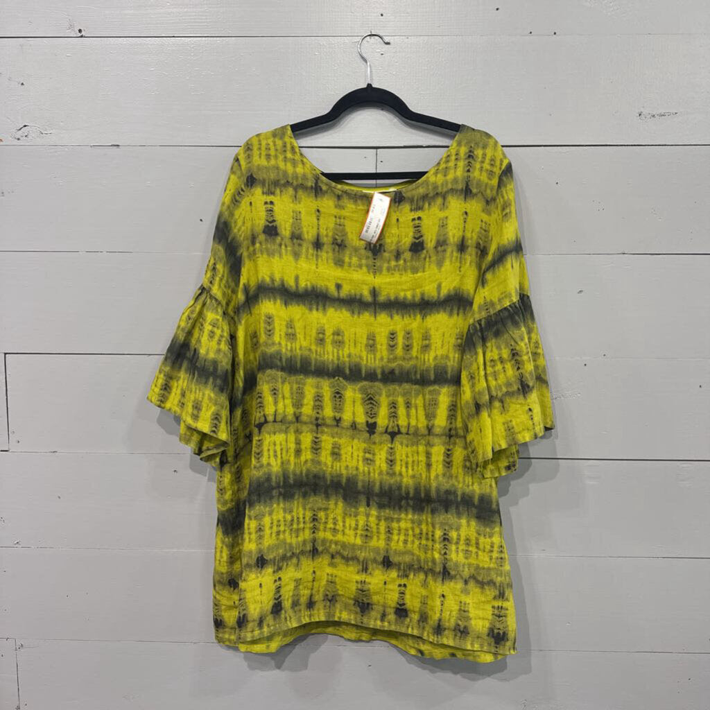 BRYN WALKER,OS LINEN TOP ,GRN BLK ,L