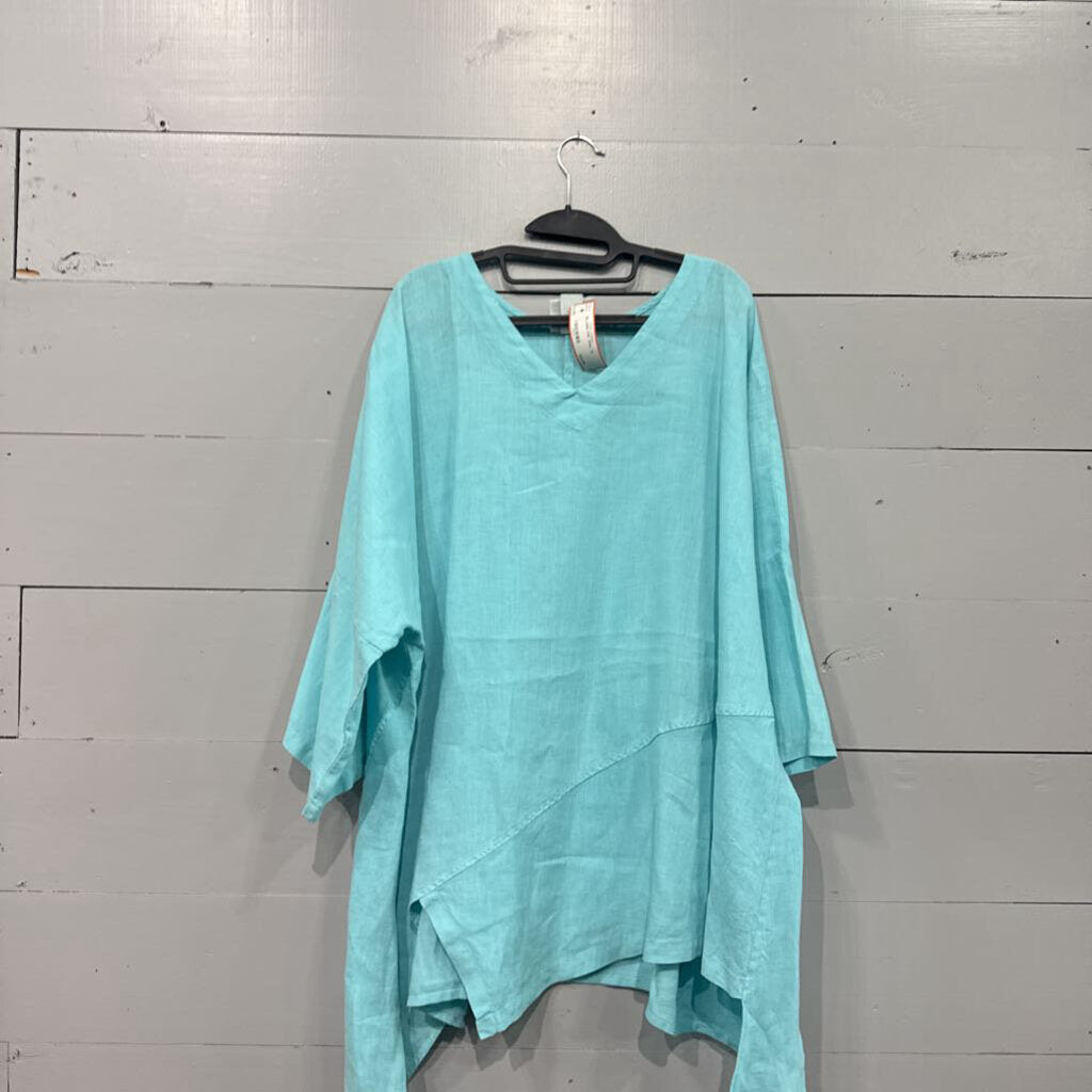 LA FIXSUN,OS LINEN TOP ,TEAL ,XL